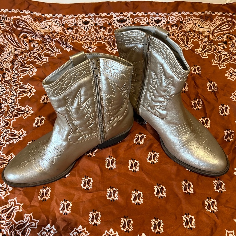 Silver Western Ankle Boots